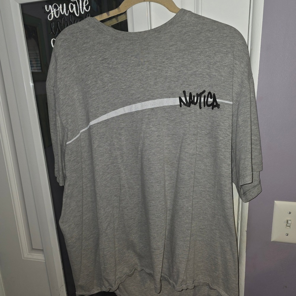 Nautica Mens XXL Gray Graphic T-Shirt Short Sleeve Crewneck Logo Stripe Tee
